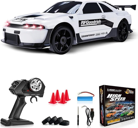 RC Drift Car 1:24 Remote Control Car 4WD 15KM/H High Speed Racing Sport Car with LED Lights RC Cars Toy Cars for Kids Boys Girls Adults Gifts Birthday Christmas Rechargeable Batteries