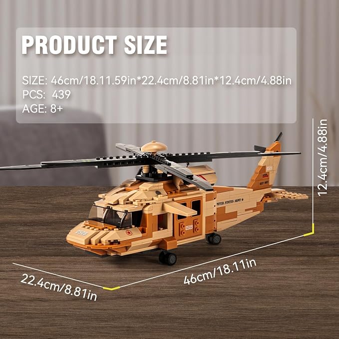 DAHONPA UH-60L Medium Utility Helicopter Black Hawk Military Army Airplane Building Bricks Set with 4 Figure, 439 Pieces Air-Force Build Blocks Toy, Gift for Kid and Adult.