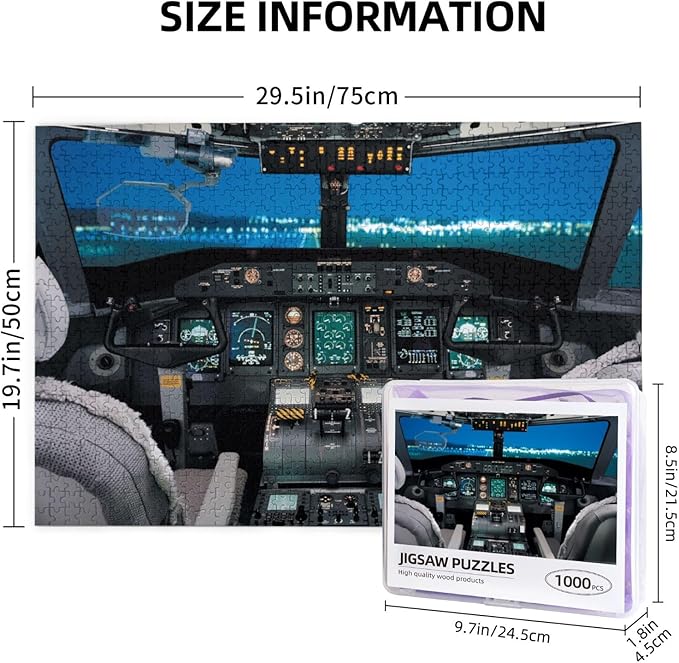 1000 Pieces Airplane Cockpit View Jigsaw Puzzle,Fun Educational Toy for Kids Ages 12,Teens & Families.Educational Games Home Decoration Puzzle,Size 29.5'' X 19.7'', Airplane Puzzle