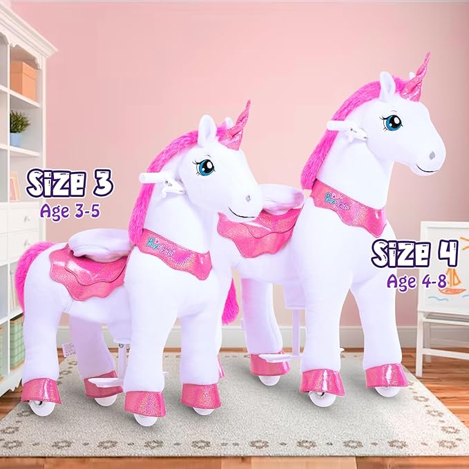 PonyCycle Ride on Unicorn Toys for Girls Katy Perry Pony Riding Pink Unicorn Rocking Horse (with Brake/ 35.4" Height/Size 4 for Age 4-7) Ride-on Animals Plush Pony Toys Birthday Gifts E412