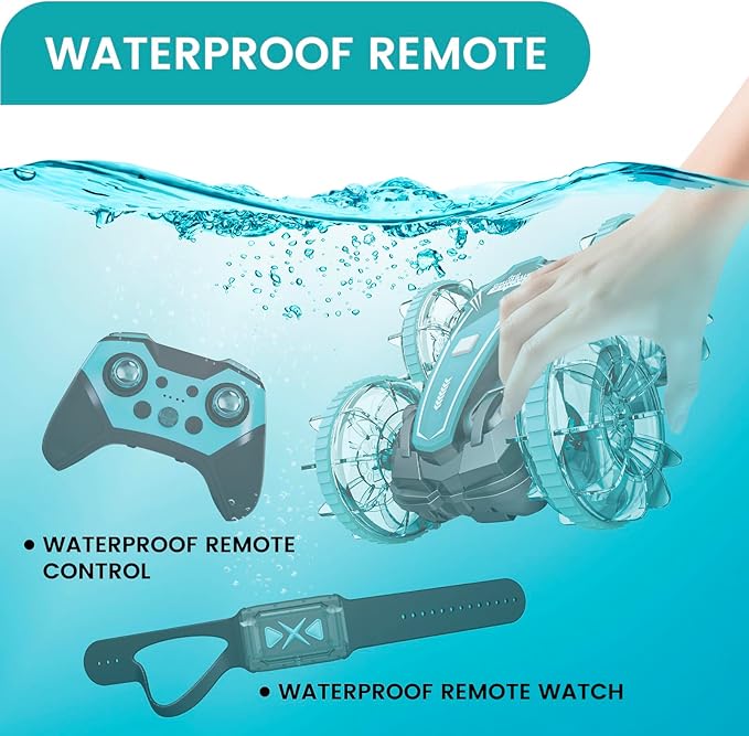 Tecnock Amphibious Remote Control Car Boat, 4WD Gesture RC Cars with Waterproof Remote Control, RC Stunt Car with LED Lights, Pool Toys for Kids Ages 8-12, Toys Gifts for Boys Girls