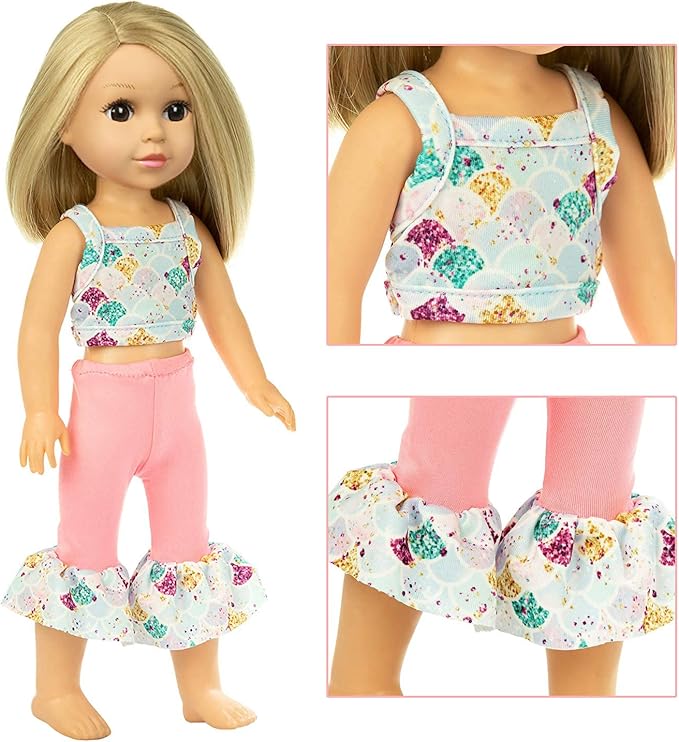 Ecore Fun 10 Sets 14.5 Inch Doll Clothes Outfits Dresses Pajamas Hair Clips for 15 Inch Girl Dolls