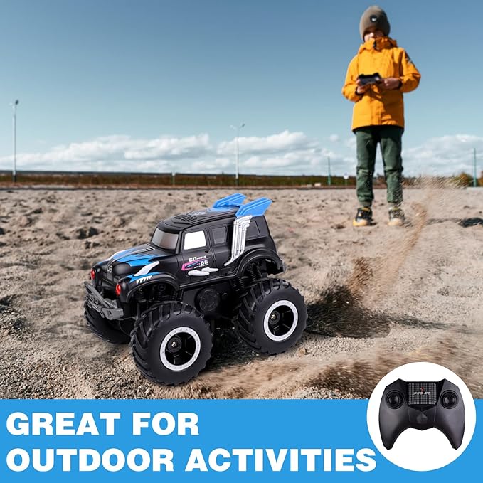 Amphibious Remote Control Cars, 1/20 Stunt RC Rock Crawler Monster Truck Toy with Two Alternative Rechargeable Batteries, All-Terrain 4WD Off-Road Vehicle Toys Gift for Boys Kids Age 8-12 Blue