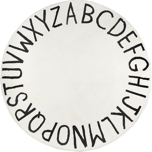 Topotdor Round Kids Play Rug Alphabet Nursery Area Rug Extra Large Soft Crawling Play Mat for Children Toddlers Bedroom (71 inch, Beige)