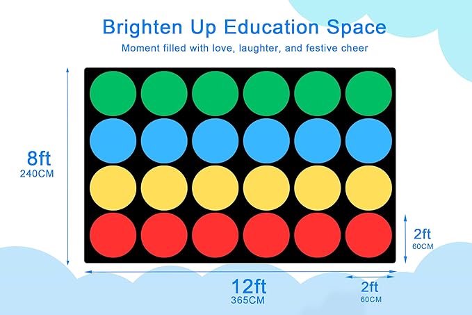 Classroom Rug 8' x 12' Polka Dots Educational Carpets 24 Seats for Class