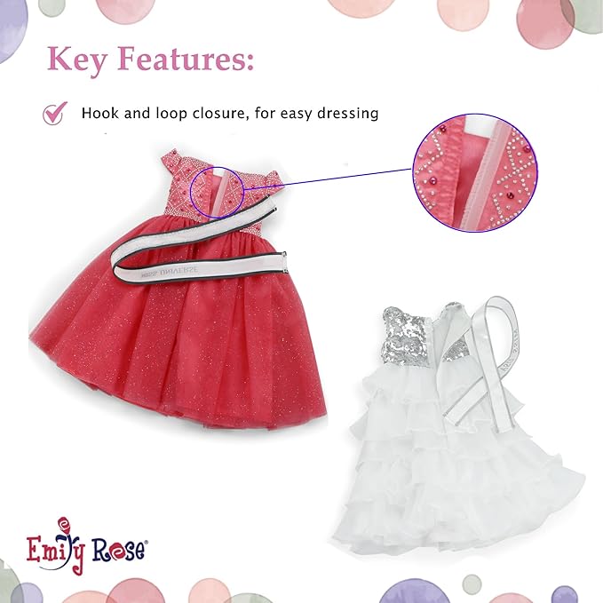 Emily Rose 18-inch Doll Clothes 6-PC Pageant Dress & Accessories Bundle | Includes 2 Dressy Ball Gowns, Sashes & Crowns | Toy Gift Set for 5+ Little Girls Set | USA Business