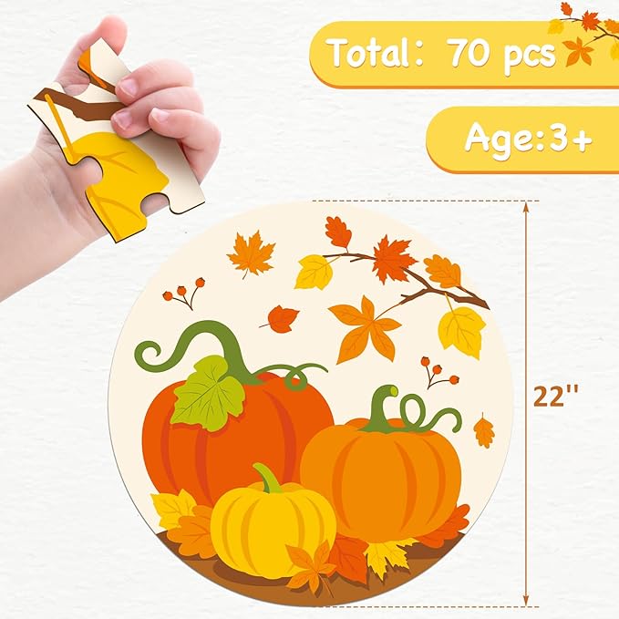 CiyvoLyeen Fall Thanksgiving Double Sided Floor Puzzle 22" Jigsaw Puzzles 70 Pieces Gifts for Kids Ages 3 and up Pumpkin and Turkey Puzzle