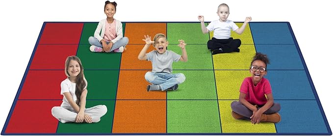 Booooom Jackson Classroom Rug Elementary, Large Classroom Carpet Preshool Seating Rug for School, Classroom Area Rug Educational Carpet with Non-Slip Backing (7'54''x13'12'', Square 2)