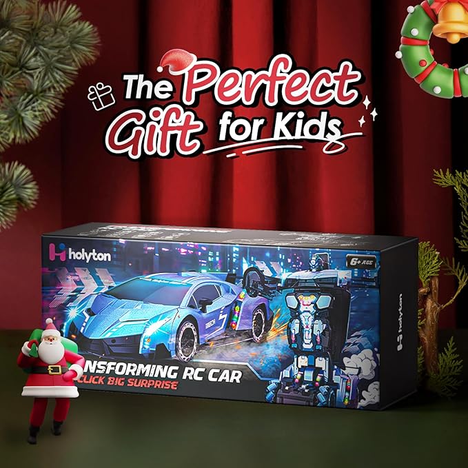 Holyton Transform Remote Control Car, Transform Robot RC Cars,1:10 Scale,Toy Car with STEM Programming,One-Button Robot, LED Lights,Sound Effects, Ideal Gift for 5 6 7 8 9 10 11 12 Years Old Boy