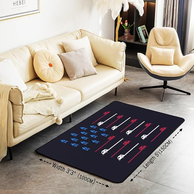 Erosebridal Camping Area Rug 3x5 American Flag Rug for Boys Men Rustic Campfire RV Car Carpet Abstract Road Blue Red Black Non Shedding Living Room Rugs