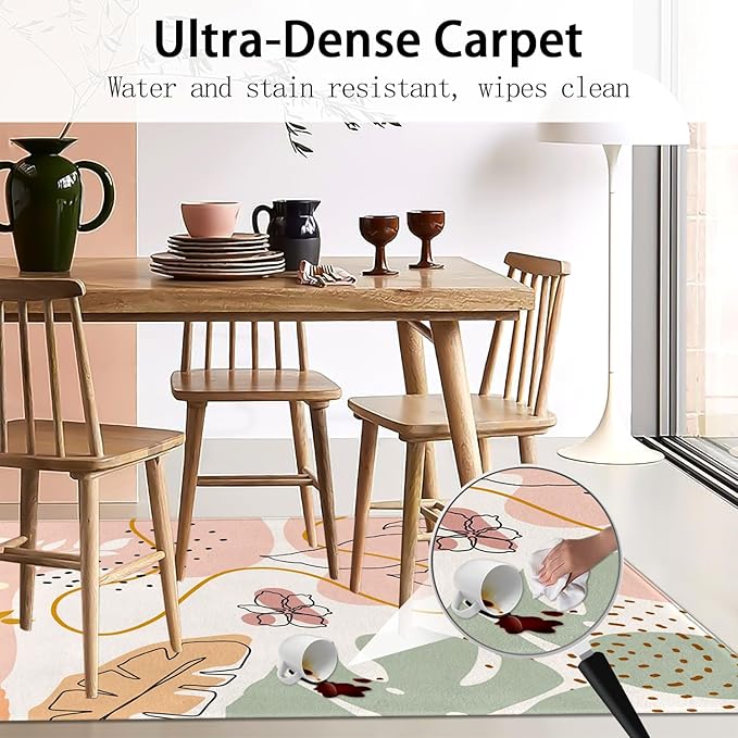 3x5 Boho Entryway Rug, Boho Flower Area Rugs for Girl Bedroom, Abstract Floral Pink Carpet for Living Room, Washable Kids Nursery Rugs for Classroom Decor Non-Slip Kids Playroom Rugs Mats for Floor