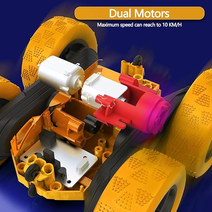 Remote Control Car Double Sided 360°Rotating 4WD RC Cars with Headlights 2.4GHz Electric Race Stunt Toy Car Rechargeable Toy Cars for Boys Girls Birthday (Yellow)