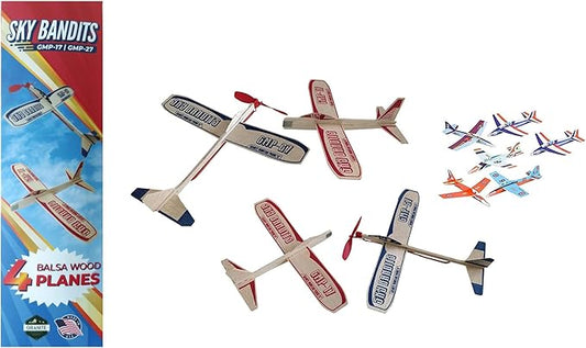 Balsa Wood and Styrofoam Airplane Toys Set | Wooden Airplane Kits | 2 Rubberband Powered Propellor Planes, 2 Balsa Wood Glider Planes, and 6 Foam Model Toy Airplane Kits | Classic Toys for Children