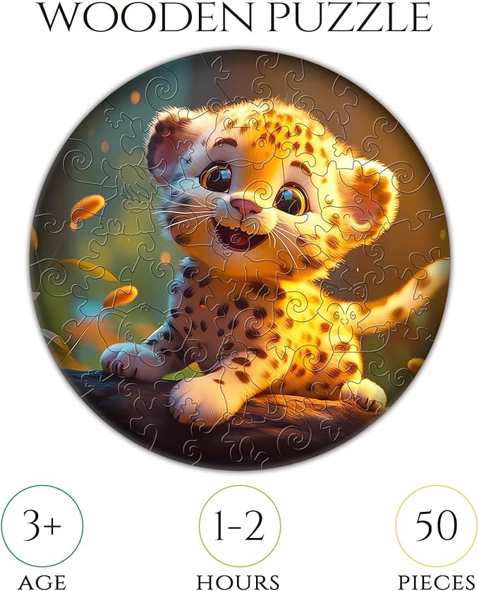 Easter Gifts for Kids Girls Boys, Easter Basket Stuffers, Wooden Jigsaw Puzzles for Kids Ages 4-6, 50 Piece Unique Shape Animal Theme Puzzle - Preschool Learning Educational Toys for Kid 3+ (Leopard)