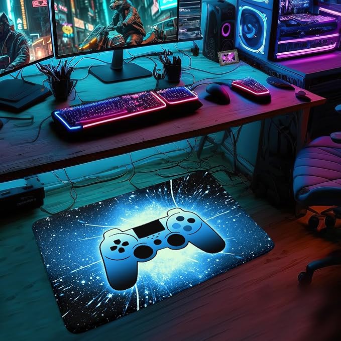 Gaming Rug for Gamer Game Room Boys Gamer Theme Carpets, Blue Galaxy Game Loading Gamepad Printed Floor Rugs for Bedroom Living Room Mat Sofa Mats,2'×3'
