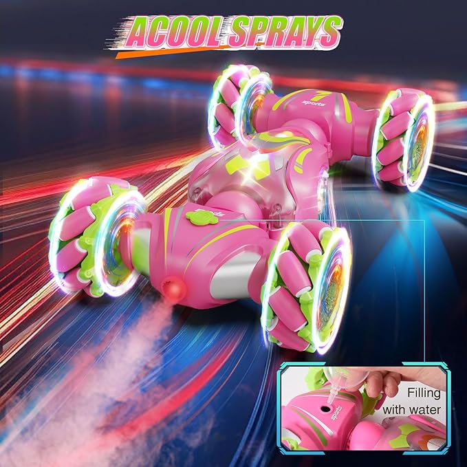 Remote Control Car, Pink RC Cars for Girls, Gesture Stunt with Light & Music, 4WD, 360° Rotating, 2.4Ghz Remote Control Car Toys, Birthday Gift for Kids Age 6+