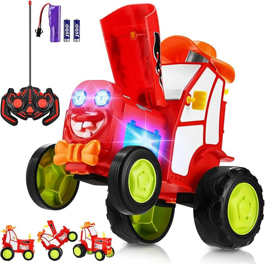 Remote Control Car for Kids 3 4 5 6 7 Year Old,90° Upright Stunt Rc Cars with Light and Music,Rocking Tumbling Electric Train Toy for Boys Girls Son Children's Day Gifts (Red)