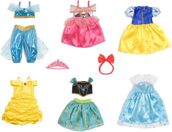 Clothes 6 Sets Princess Dresses Accessories Costume Jasmine Aurora Belle Snow White for 18 Inch Dolls