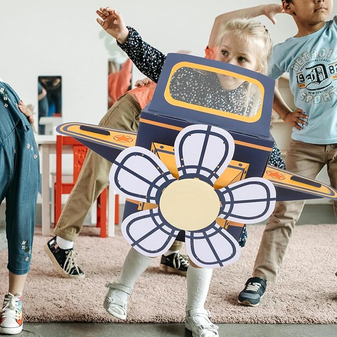 SAFIGLE Wearable Airplane Toy for Kids - DIY Paper Aircraft with Rotating Fan, Blue, 30.51x36.41x18.11 Inches, Fun Outdoor Play and Learning Experience Flying Airplanes for Kids