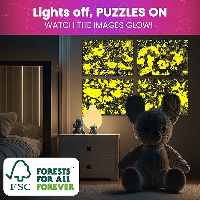QUOKKA 4x60 Piece Puzzles for Kids Ages 4-6 – Glow-in-The-Dark Puzzles for Kids 4-8 I Unicorns, Mermaids, Fairy Tale I Fun Educational Toddler Puzzle for Boys and Girls – Educational Game Toys Gift