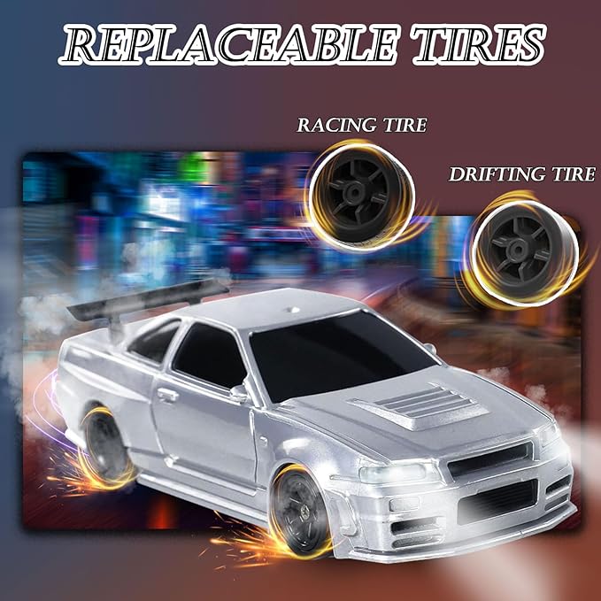 1/43 Mini RC Drift Car with Gyroscope, 2.4GHz Full Proportional High Speed Remote Control Car, RTR 4WD Fast RC Cars with LED Lights Racing Tires, Hobby RC Cars Toy Model Gift for Adults, Kids, Boys