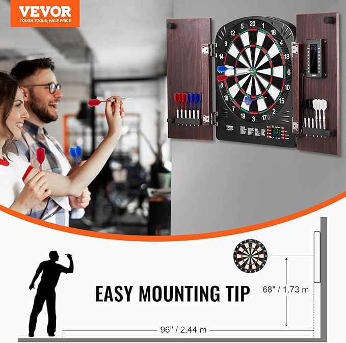 VEVOR Dart Board Cabinet Set, Multiple Styles Ready-to-Play Bundle Official Size, Steel Tip Dart Hideaway Cabinet, Features Easy Assembly, Complete with All Accessories, Perfect for Cricket Games
