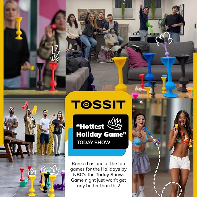 TOSSIT Game Suction Cup Darts, Toss Game Perfect Family and Party, Silicone Throwing Game for Backyard, Indoor and Outdoor Fun, Twin Pack, Purple Green Blue Yellow