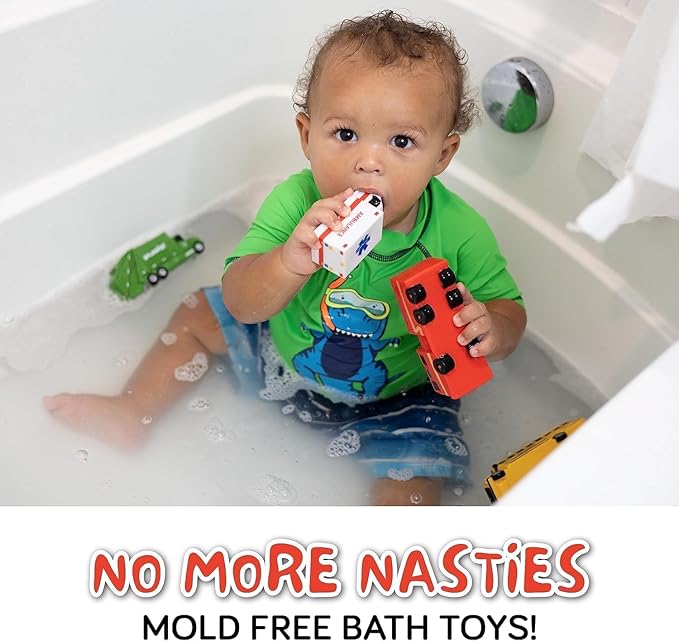 SplashEZ Mold Free 6 Cars Bath Toys for Kids | Toddler Bath Toys with No Hole for Water | Vehicles Set Ideal Size for Little Hands | Safe, Durable for Endless Tub Fun | Great for Boys & Girls Ages 0+