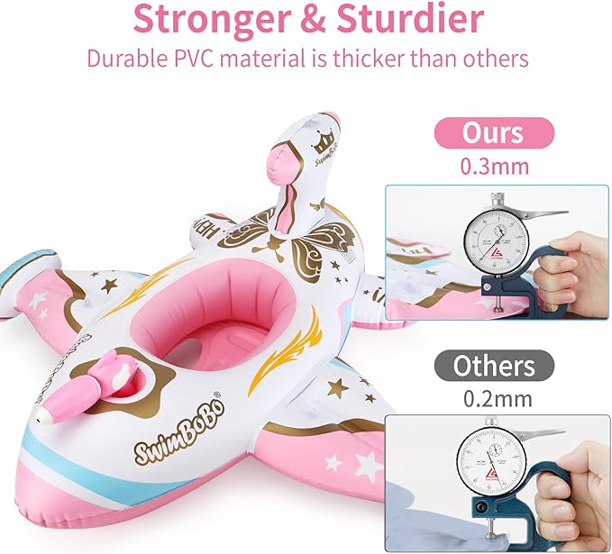 Swimbobo Toddler Pool Float Pink Inflatable Airplane Car Baby Swim Float with Water Gun and Safety Seat Pool Toys for Kids 3+ Years Old