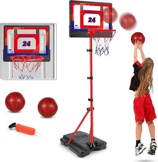 Kids Basketball Hoop Stand Adjustable Basketball Set Toddler Basketball Toys for 3 to 8 Years Old Indoor Outdoor Play Ages 3-5 6-8 Backyard Sport Games for 2 3 4 5 6 Year Old Boy Girl Birthday Gift