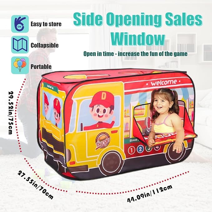 Pop Up Tent for Kids.Food Truck Play Tent.Large, Easy to Organize Lemonade Stand for Kids.Food Truck Toy.Birthday Gift for Girls & Boys.Can Be Played with by 2-3 Kids