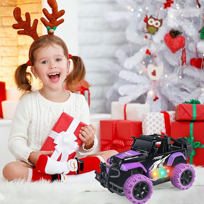 Remote Control Car for Girls, 1:20 Scale Rc Cars Remote Control Truck Car Toy Vehicles for Kids Age 3-5, Rc Truck Racing Car with 3 Color Lights for Kids 5-7 8-12 Birthday Gift, Purple