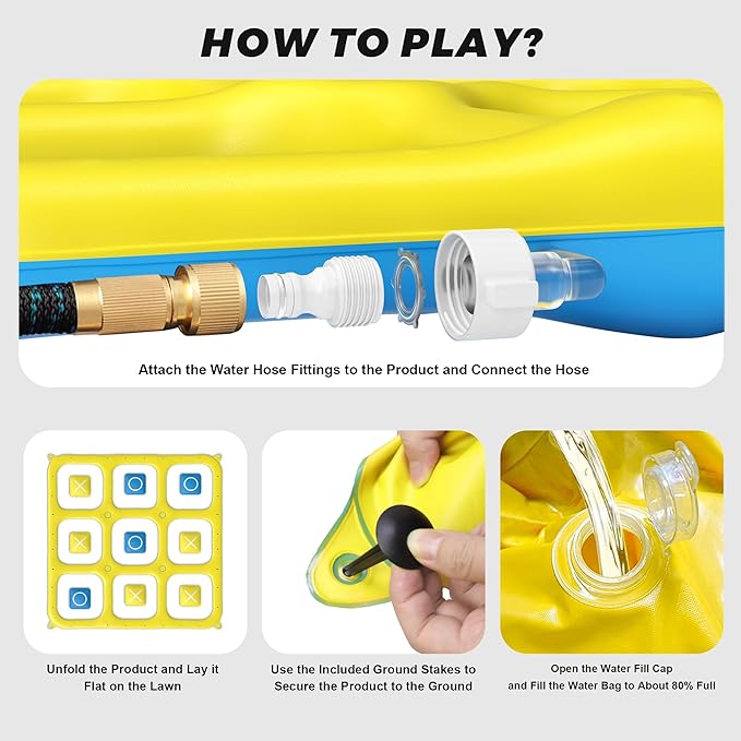 JOSEN Sprinkler for Kids, 60" x 60" Outdoor Water Play Splash Pad with Tic Tac Toe Game for Kids & Adults - Summer Backyard Fun, Giant Sprinkler Water Toy for Family Parties - Yellow
