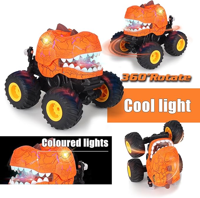 Dinosaur Remote Control Car, Monster Truck Toys with Spray, Light & Sound, 2.4GHz All Terrain RC Cars for Boys Age 4-7, Birthday Gifts for Kids 3-5 6 7 8-12