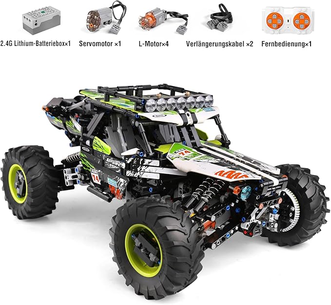 Mould King 18002 Off-Road Car Model, 1890 Pcs Building Block Climbing Vehicle with 5 Motor, Big RC Car Toy for Kids/Adult