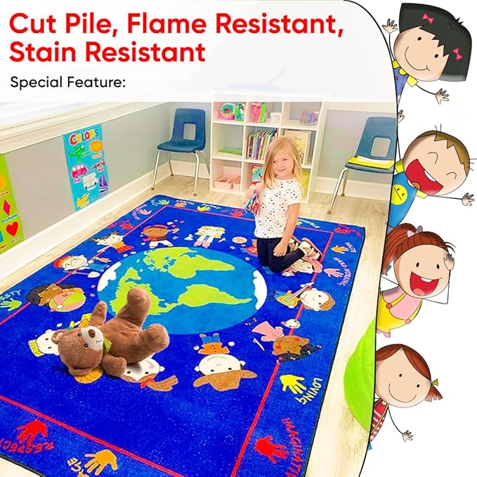 KidCarpet World Character Classroom Rug, 7'6" x 12' Rectangle