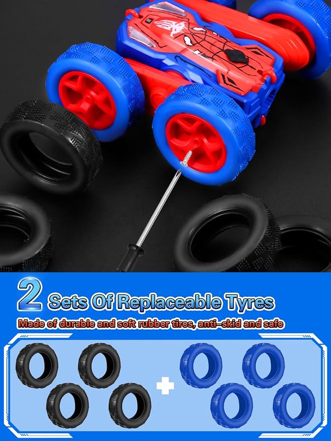Spider Remote Control Car - 360° Flip RC Toys for 4 5 6 7 8 Year Old Boys, 2.4Ghz Double Sided RC Stunt Car with Light Spray, Birthday Xmas Gifts for Kids Age 4-6 5-7 8-12