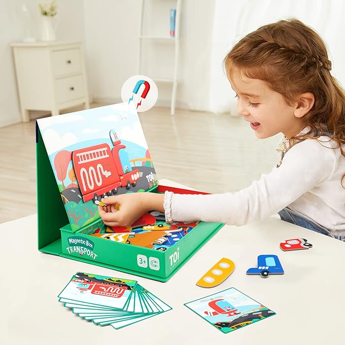 Toi Kids Magnet Toys Magnetic Jigsaw Puzzle Boxes with Game Board for Kids Ages 3-8, Portable Travel Game, Transport