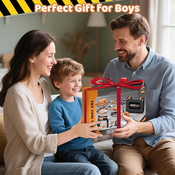 OCHIDO Kids Tool Set with Electronic Toy Drill, Kids Tool Box for Ages 3,4,5,6,7,8, 41PCS Toddler Tool Set with Portable Tool Box for Boys Christmas Birthday Gifts