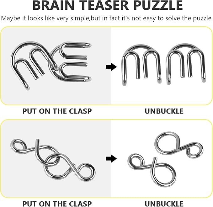 VolksRose 24pcs Brain Teaser Metal Wire Puzzles, Classical Mini Metal Puzzles Set, Mind Smart Game IQ Challenge Puzzle Games, Educational IQ Test Toy Lock Puzzle Gift for Adults Kids Teenagers