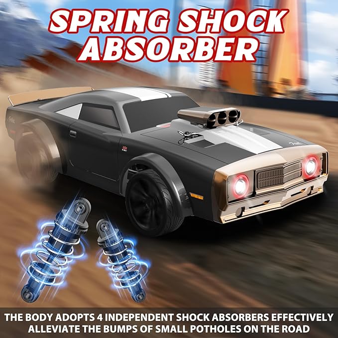 RC Drift Car 1/16 Scale 38KM/H Fast 4WD RC Car 2.4Ghz with 6 Modes of Light 2Pcs Rechargeable Batteries Racing for Boys and Adults Gift