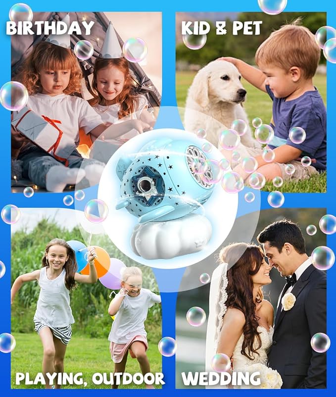 Rechargeable Bubble Machine with LED Light - Make Large Bubbles - 600mL Automatic Cloud Airplane Bubble Maker for Kids - Party Birthday Gifts Outdoor Toys for Toddlers Ages 3+ Boys Girls