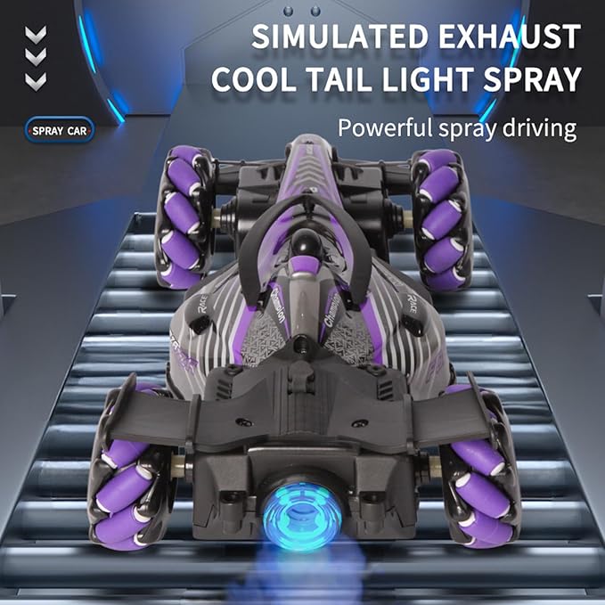2.4GHz Remote Control Car - 360° Spin High-Speed Drift F1 Formula Racing, with Spray, Music & Light, Toy for Kids 8-12 Year Birthday Coolest Best Toy(Purple)