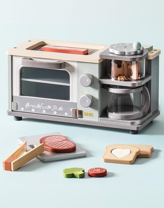 ROBOTIME Play Kitchen Toys Accessories - Wooden Breakfast Machine Kitchen Toy for Kids with Coffee Maker and Pretend Play Food Sets - Kitchen Playset Appliances Toy for Toddlers (Mint Green)