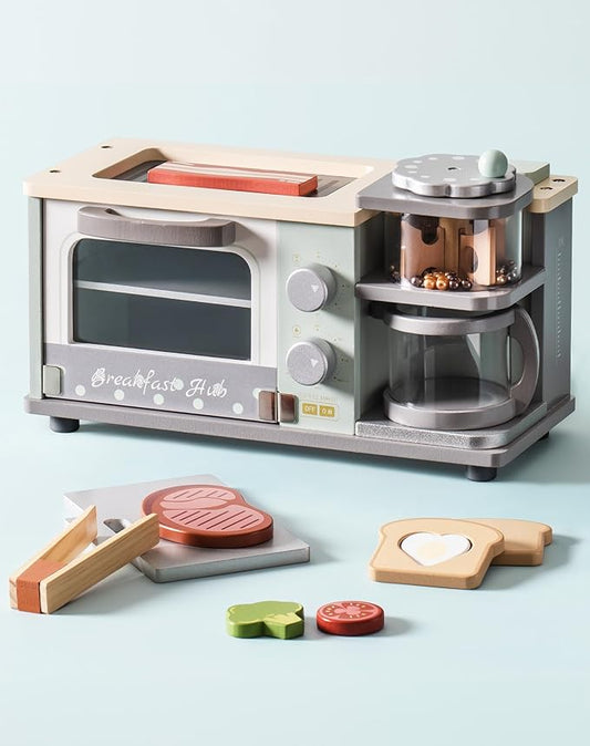 ROBOTIME Play Kitchen Toys Accessories - Wooden Breakfast Machine Kitchen Toy for Kids with Coffee Maker and Pretend Play Food Sets - Kitchen Playset Appliances Toy for Toddlers (Mint Green)