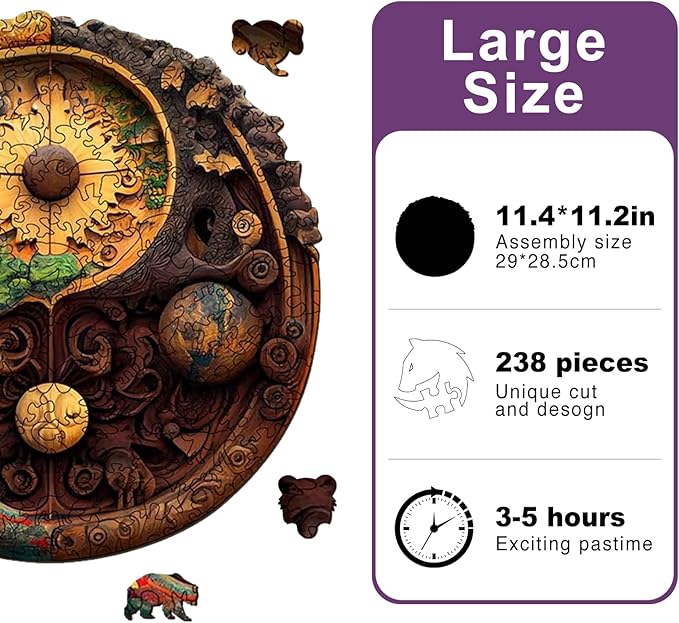 Wooden Puzzles for Adults Kids, Yin Yang Wooden Jigsaw Puzzle, Unique Round Shaped Puzzles, Premium Box Wood Cut Puzzles for Teens, Best Family Ideas (L-11.4 * 11.2in-238pcs)