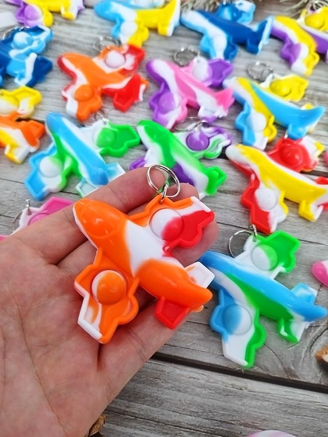 100 Packs Bulk Airplane Push Rainbow Bubble Mini Pop Fidget for Boy Girls Kids, Birthday Party Favors Supplies Classroom Summer Student Prize Gifts