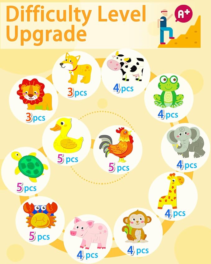 Wooden Puzzles Toddler Toys for 1 2 3 Year Old Boy Girl, 12 Packs Animal Toddler Puzzles Preschool Educational Learning Montessori Toys Age 1-3, 2-4 Christmas Birthday Gifts