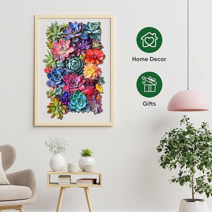 Rectangular Succulent Wooden Puzzles, 200 Pieces Jigsaw Puzzles 12.6'' x8'', Unique Design Liberty Wooden Puzzles for Adults and Kids, Family Game Gift Royal Size