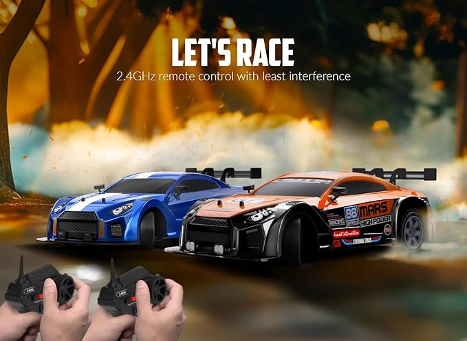 RACENT 1:16 RC Drift Car, 2.4Ghz 4WD 18KM/H Remote Control Car with Spray Mist, Racing and Drifting Wheels, LED Light, 2 Batteries, Sport Model Toys Vehicle for Kids, Boys, Adults